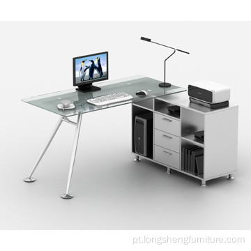 Mobiliário de escritório Mesa de vidro para computador com armário